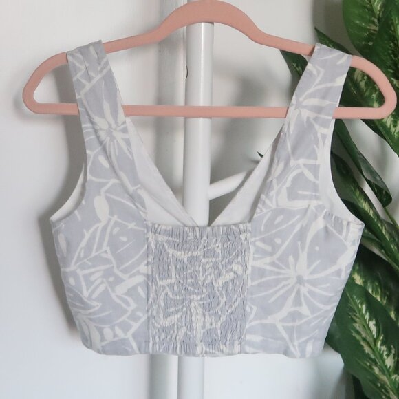NEW Madewell Softdrape Gwen Linen Floral Button Front Crop Top Gray White 00 - Picture 6 of 11